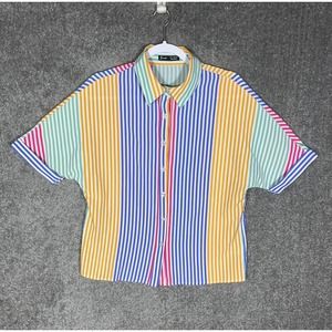 Greathe Short Sleeve Cuffed Striped Button Up‎ Shirt Top Womens Size Medium